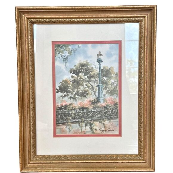 Peggy Cone Framed & Matted Lamp Post Decorative Wall Art Print. Home Decor. - Picture 1 of 8
